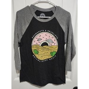 Doughnuts & Deadlifts womens raglan shirt 3/4 sleeve small medium